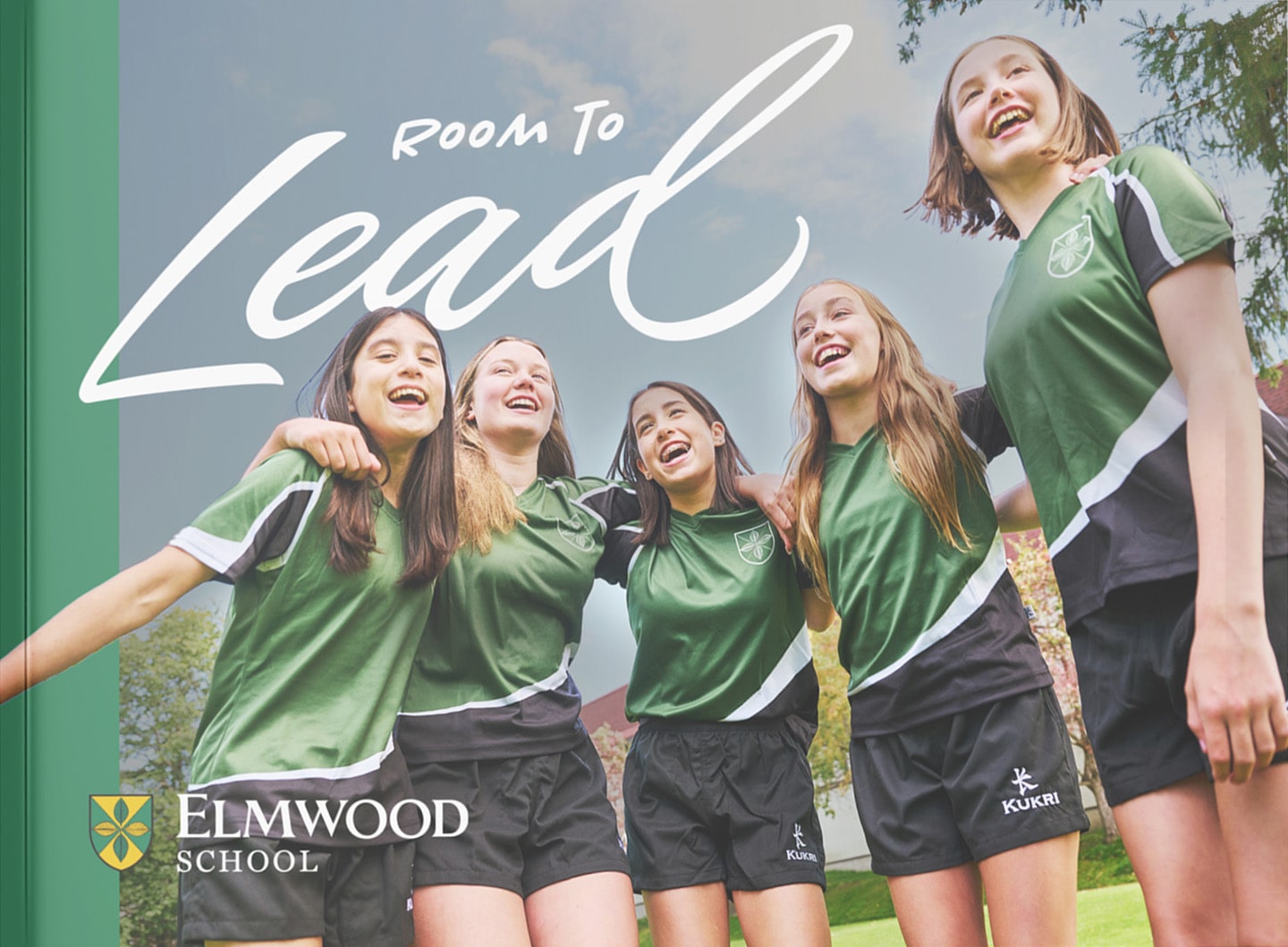 Room to Lead concept: Elmwood students cheering, with the campaign name in a handwritten script.