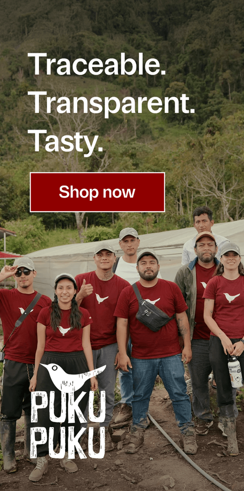 The Puku Puku crew on the farm: Traceable. Transparent. Tasty. Shop now.