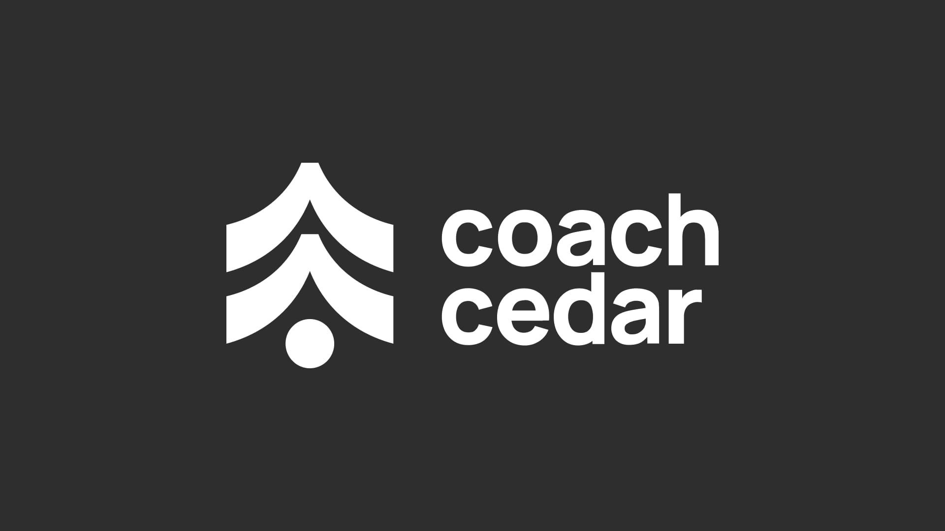 Final Coach Cedar logo, stacked, in white on charcoal.